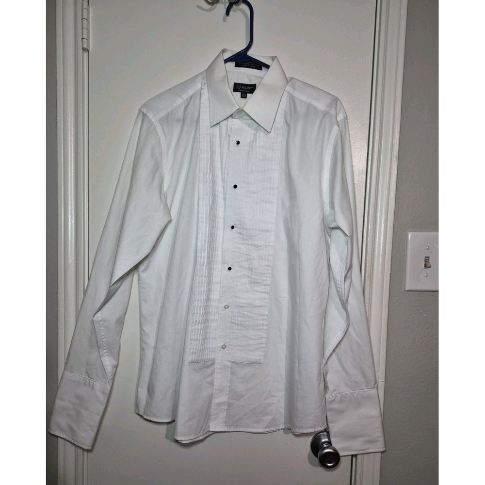 Milani Men's Button Up Long Sleeve White Shirt Size 15‎ 1/2 34/35 Dressy Preppy